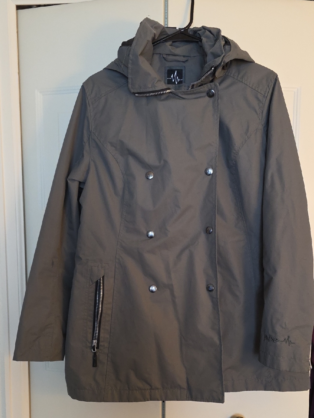 Pulse Hooded Double-Breasted Trench Coat - Gray
